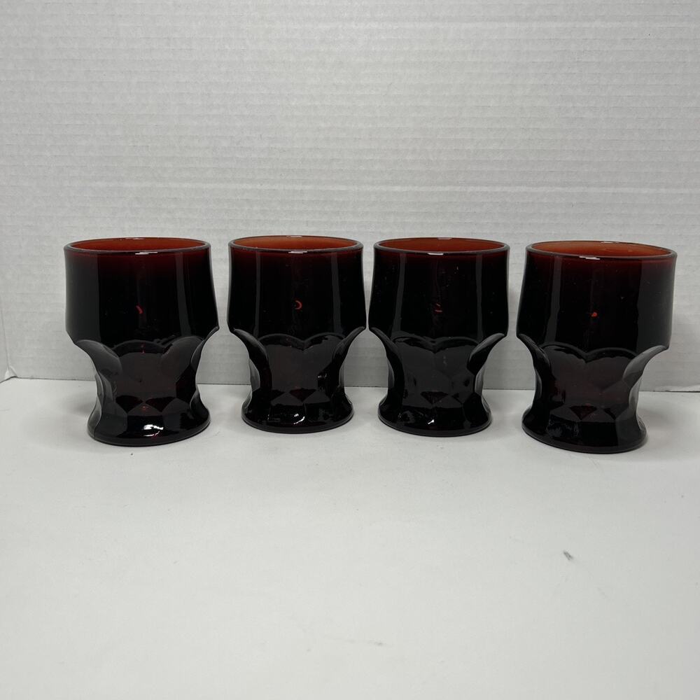 Vtg Anchor Hocking Georgian Honeycomb Ruby Red 4" Glasses 9oz Qty 4